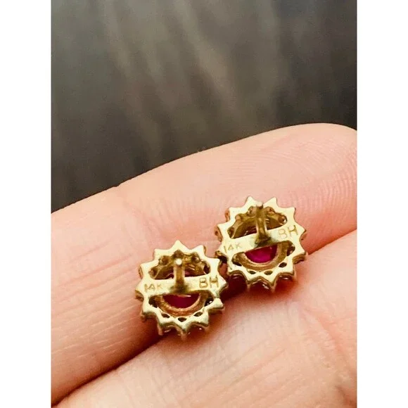 14k solid gold genuine ruby diamond Earrings